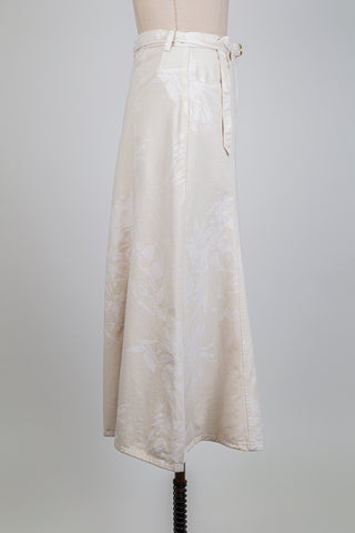 Floral tone-on-tone ivory denim skirt (4 to 8)
