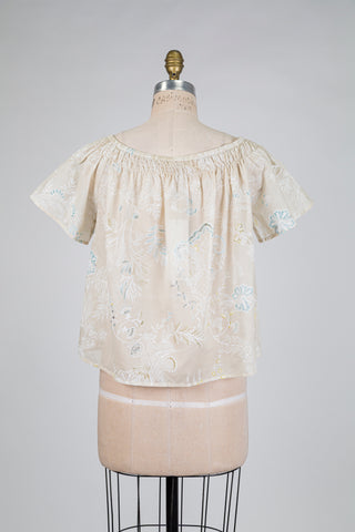 Beige bohemian blouse with embroidery-effect print (6+8)