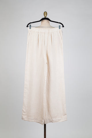 Wide-leg beige linen trousers (6-10-12)