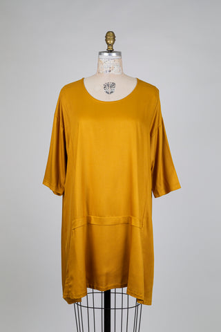 Flowy golden yellow trapeze dress (10+)
