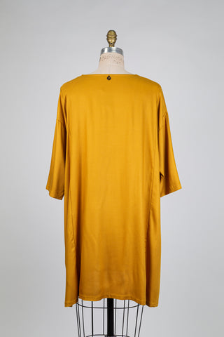 Flowy golden yellow trapeze dress (10+)