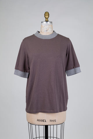 T-shirt taupe à ourlets gris argenté (10)