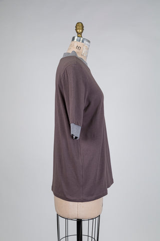 T-shirt taupe à ourlets gris argenté (10)