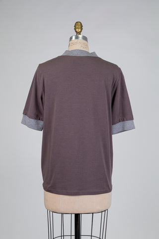 T-shirt taupe à ourlets gris argenté (10)