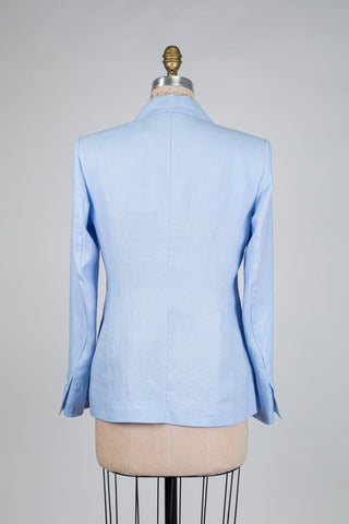 Powder blue double-breasted blazer (4-8-12)