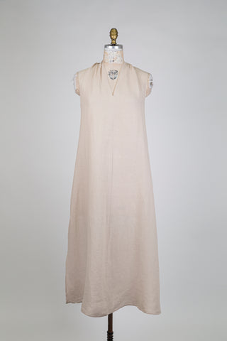 Intense beige flared linen dress (4 to 16)