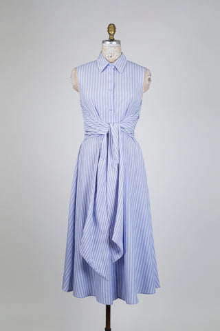 Robe chemisier bleu à taille nouée (4)