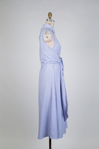 Blue tie-waist shirt dress (4)