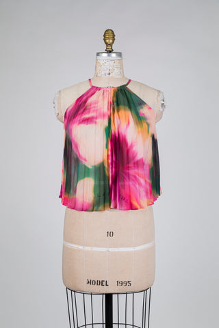 Haut plissé floral effet peinture (XS)