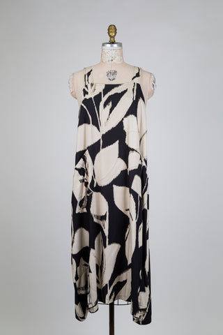 Robe trapèze florale noir & beige (10+)