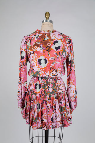 Raspberry pink ruffled floral dress (S)