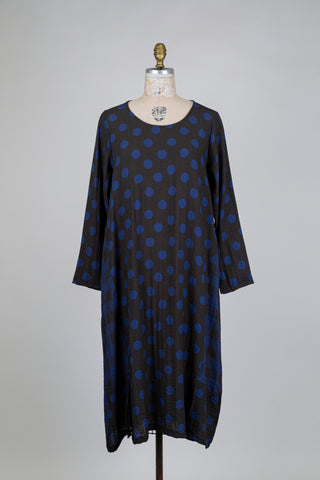 Charcoal black dress with blue polka dots (10+)