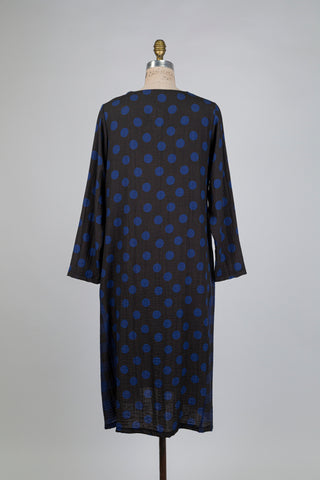 Charcoal black dress with blue polka dots (10+)