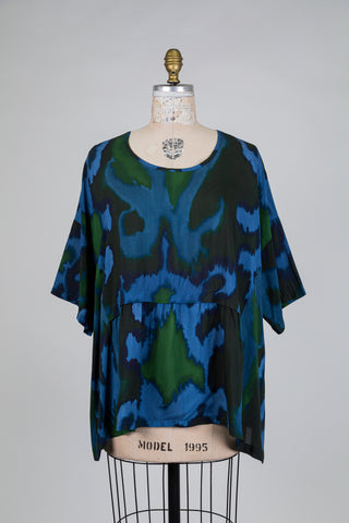 Blouse trapèze tie dye bleu et vert (10+)
