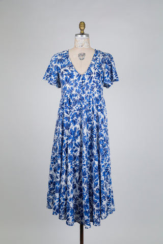 Blue Floral Ruffle Sleeve Dress (S)