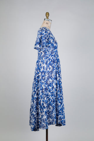 Blue Floral Ruffle Sleeve Dress (S)
