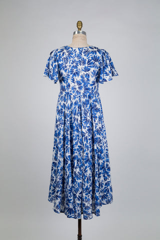 Blue Floral Ruffle Sleeve Dress (S)