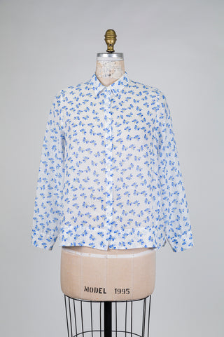 Chemisier blanc à motif floral bleu (4+6)