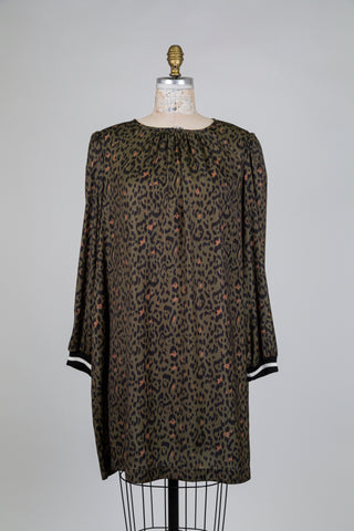 Robe fluide kaki imprimé léopard noir (14/16) *imp*