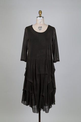 Robe cascade noire à pois beiges (S)