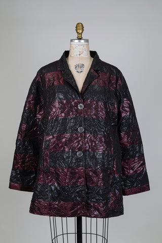 Veste à rayures rouge grenat et noir effet froissé (XL)