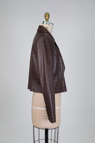 Blazer en cuir brun effet crocodile (10)