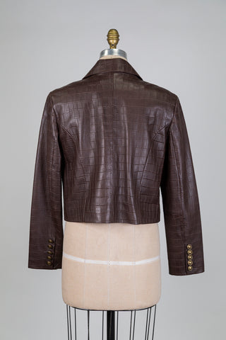 Blazer en cuir brun effet crocodile (10)