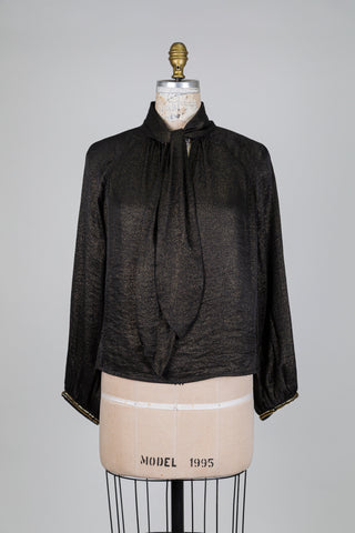 Blouse noir doré à col lavallière (S)