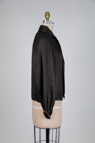 Blouse noir doré à col lavallière (S)