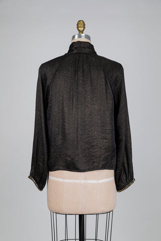 Blouse noir doré à col lavallière (S)