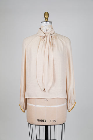 Blouse écru doré à col lavallière (S)