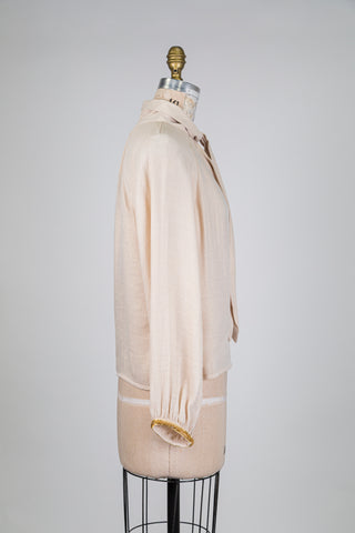 Blouse écru doré à col lavallière (S)