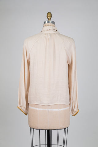 Blouse écru doré à col lavallière (S)