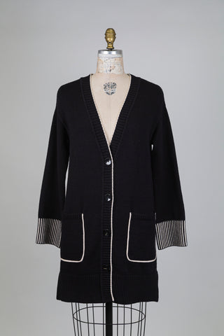 Veste cardigan noire accents crème (S)