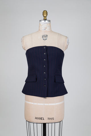 Bustier tailleur marine à rayures rouge (2-6-8-10)