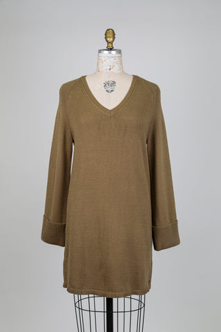 Robe chandail kaki à col V (S)