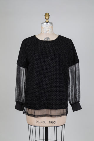 Chandail noir velouté détails diaphanes (M)