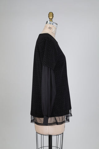 Chandail noir velouté détails diaphanes (M)