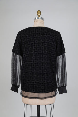 Chandail noir velouté détails diaphanes (M)