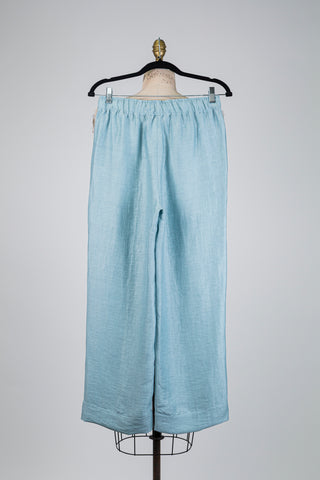 Pantalon vert d'eau en lin texturé  (6)