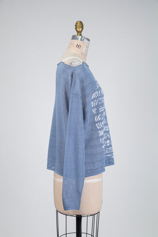 Steel blue floral print sweater (OS)