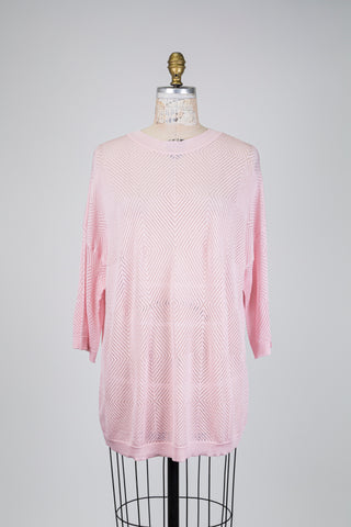 Haut rose doux en maille fine ajourée (TU)