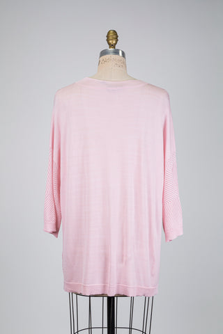 Haut rose doux en maille fine ajourée (TU)