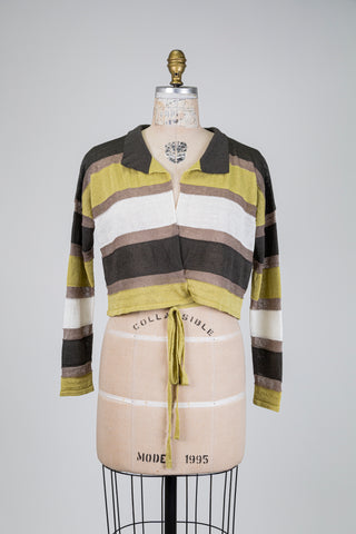 Lime and mocha striped cropped cardigan (OS)
