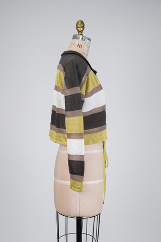 Lime and mocha striped cropped cardigan (OS)