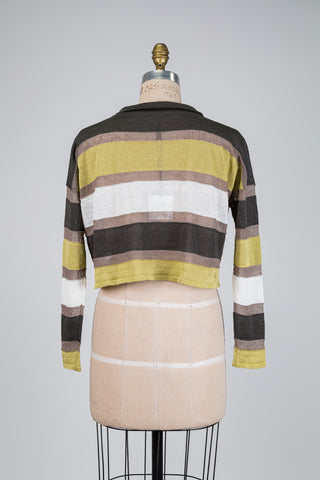 Lime and mocha striped cropped cardigan (OS)