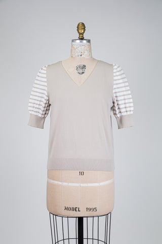 Chandail beige à manches à rayures bouffantes (TU)