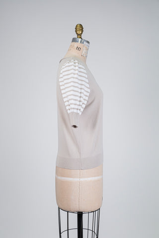 Chandail beige à manches à rayures bouffantes (TU)