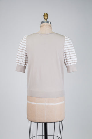 Chandail beige à manches à rayures bouffantes (TU)