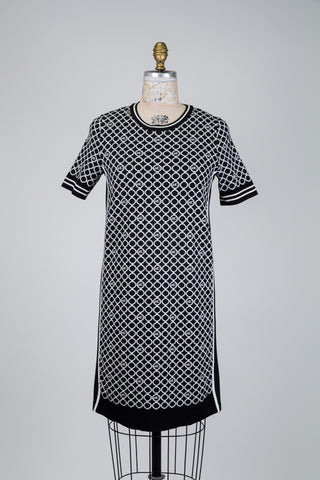 Robe sport chic noire à imprimé circulaire (S+M)